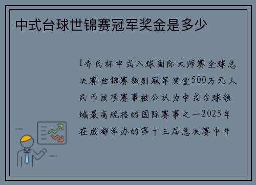 中式台球世锦赛冠军奖金是多少