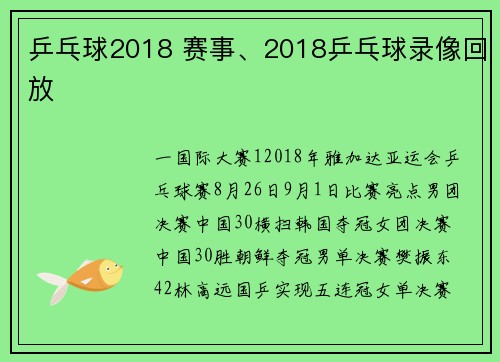 乒乓球2018 赛事、2018乒乓球录像回放
